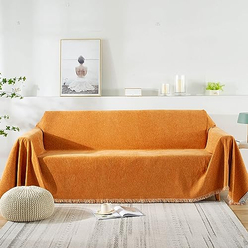 Gualiy Sofa Bezug 180x380cm, Einfarbig Sofabezug 4 Sitzer Sofabezug Antirutsch Orange Sofa Überzug für Ledersofa