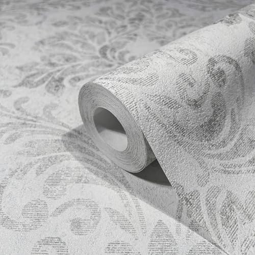 marburg Tapete Grau Ornamental Barock Klassisch GZSZ für Wohnzimmer oder Schlafzimmer Made in Germany 10,05 x 0,53m