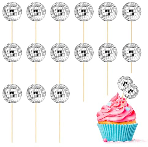 Disco Ball Cupcake Toppers 15Pcs,Glittering Disco Ball Cupcake Picks for Birthday,Disco Ball Cake Toppers,Shining Disco Ball Cake Decorations for Disco Theme Party,70s Disco Party Favor (stick)