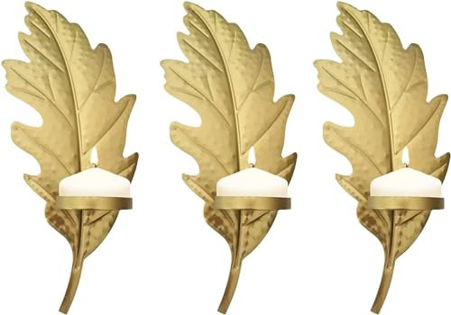 TentHome 3 Stück Kerzenhalter Wand Modern Wandkerzenhalter Metall Gold Blatt Form Wandleuchte hängender dekorativer Kerzenständer (#2)
