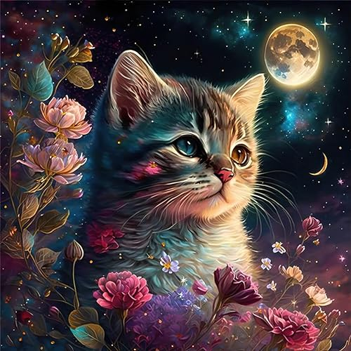 Aapxi Malen Nach Zahlen Kinder Erwachsene - Tiere Kätzchen -DIY Ölgemälde Faltenfreie Leinwand 4 Holzbürsten und Hochwertige Acrylfarbe Geschenk 40 X 40 cm