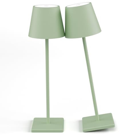 Aoceley 2-Pack LED Cordless Table Lamp, Rechargeable Battery Desk lamp 3W 5500mAh Battery Operated Stepless Dimming Modern Portable Table Light for Restaurant/Bedroom/Outdoor IP54 Waterproof (Green)