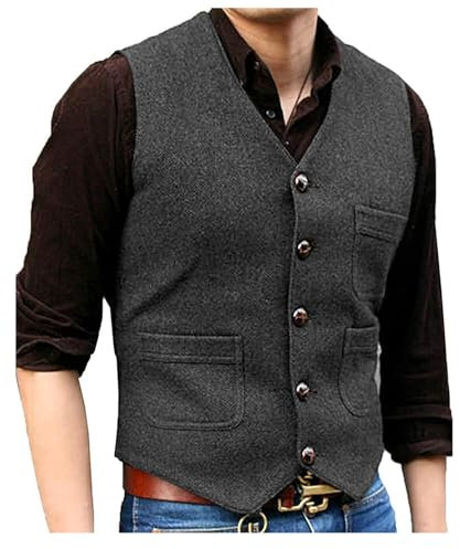 Solovedress Mens Vintage Classic Wolle Anzugweste Formale Regular Fit Weste Anzug Weste für Hochzeit Groomsmen(Grey,M)