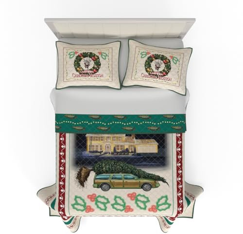 Franco National Lampoon's Christmas Vacation Holiday Quilt Bedding Super Soft 3 Piece Pillow Sham and Quilt Set, Full Size 88 x 92, (100% Officially Licensed Product)