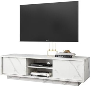 Mobile TV a 2 Ante, Collezione COLOMARMO, Colore Bianco Effetto Marmo, Ideale per Il Tuo Soggiorno Moderno e alla Moda.