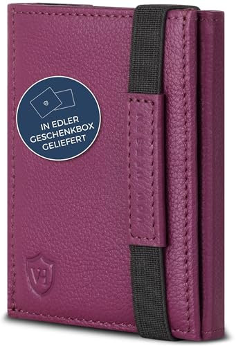 VON HEESEN Slim Wallet mit XL Münzfach & RFID-Schutz - Mini Geldbörse Herren & Damen - Kartenetui Kreditkartenetui - Portmonee Geldbeutel Portemonnaie klein Pink