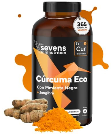 Curcuma e Piperina Plus Complex BIO con Zenzero – 365 Curcuma Capsule Vegan Alto Dosaggio – Integratore Articolazioni e Ossa – Sevens Nutrition