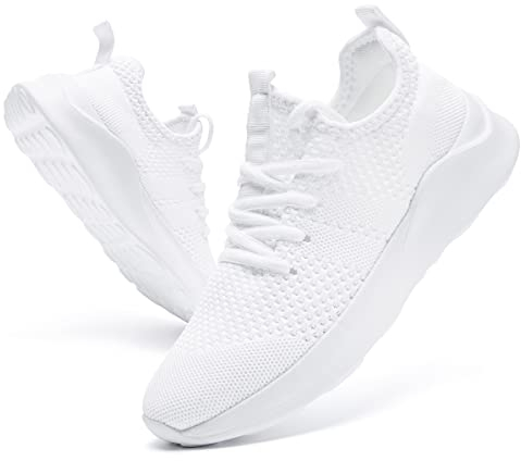 ZDFQLGV Men Lightweight Comfort Trainers Slip-On Walking Shoes for Casual Wear Non-Slip Thick Sole Breathable Upper for Tennis Gym & Daily Use White UK 11.0