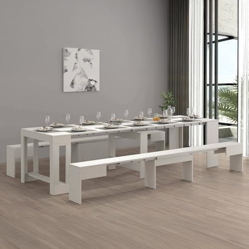 Dmora - Tisch- und Stuhlset Eric, Mehrzweckkomposition, Set mit Konsole und 2 ausziehbaren Bänken, 100% Made in Italy, 66 x 25 x 45 cm, Weiß
