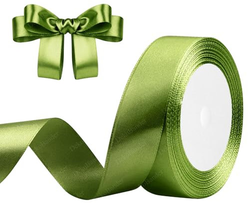 Geschenkband Olivgrün 25mm x 23m Satinband Olivgrün Schleifenband Geschenkband Satinbänder für Geschenkverpackungen, Basteln, DIY, Nähen, Brautparty-Dekoration, Christbaumschmuck