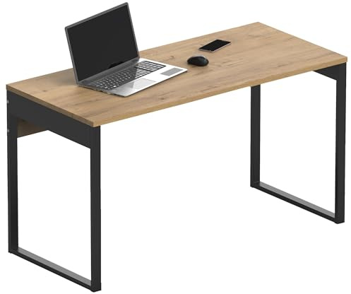 briebe Schreibtisch, Computertisch Büro, Metallgestell Beine 76x135x60cm (Höhe x Breite x Tiefe) Industriedesign, Smuk Eichenfarbe Gold/Schwarz