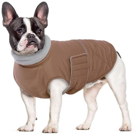MHaustlie Warmer Hundemantel, kleine Hundewinterjacke, wasserdichte Winterbekleidung für Hunde, französische Bulldogge Mantel, Hundeschneejacke, Bichon, West Highland Terrier(Braun, S)