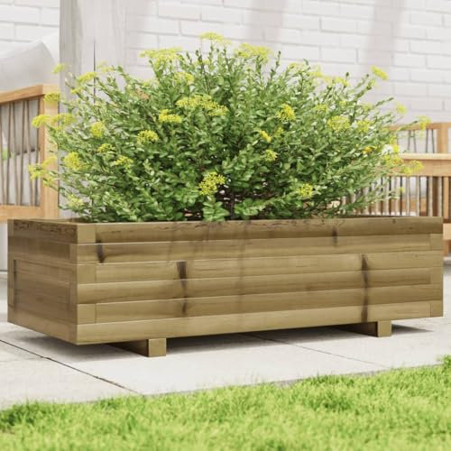 qohoio Jardinière 90x40x26,5 cm Bois de pin imprégné Jardiniere sur Pieds,Bac avec Treillis,Jardiniere Terrasse