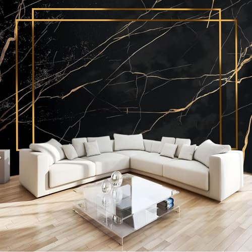 Fototapete Marmor Goldrand 300x210 cm 3D Vliestapete Wandbild, Mustertapete Moderne Wandtapete, Wohnzimmer Schlafzimmer Kinderzimmer Büro Flur Wanddeko