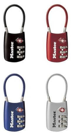Master Lock 4688D TSA Accepted Cable Luggage Lock, Color May Vary, 4-Pack
