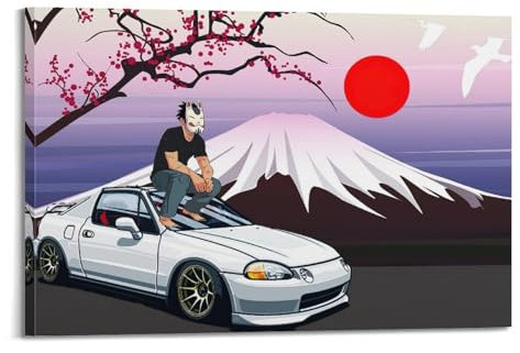 XFUHB Poster mit japanischem Anime-Sportwagen, CR-X, Drift-Rennen, dekoratives Gemälde, Leinwand, Wandposter und Kunstdruck, moderne Familienschlafzimmer-Dekoration, Poster, 60 x 90 cm