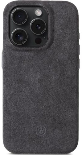 GOOD WILHELM Für iPhone 16 Pro Hülle Alcantara | Handgefertigtes Premium Alcantara Case | Magnetisches Laden (Qi) | Extra Kameraschutz | Leder-Alternative (Charcoal Grey, iPhone 16 Pro)
