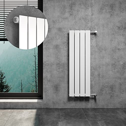 WITEN&NOCK Designheizkörper Flach Paneelheizkörper Weiß 300 x 950 mm Einlagig mit Seitenanschluss Austauschheizkörper Nabenabstand 900 mm inkl. Thermostatventile