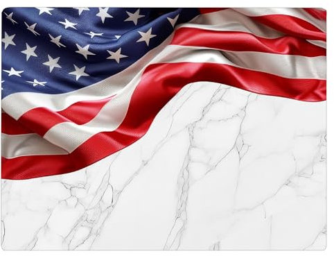 Bandera de Estados Unidos drapeada sobre mármol blanco patriótico tabla de cortar de vidrio para cocina, regalo decorativo del océano, bandera americana rústica de la vieja gloria (mármol blanco)