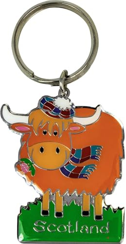 I LUV LTD Scottish Highland Cow Keyring, Fun and Cute Keychain, Brass Metal Key Ring