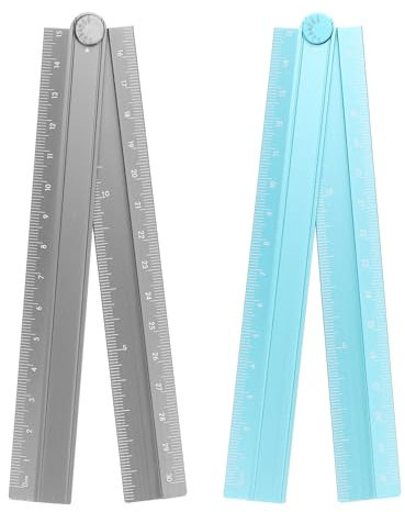sourcing map 2pcs Folding Straight Ruler 30cm Metric Aluminum Alloy Protractor Foldable Angle Ruler Geometric Measure Tool with Angle Line for Architect Artist Office, Gray/Sky Blue