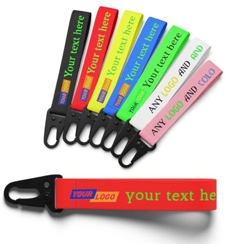 Porte-clés en tissu personnalisable avec logo et texte – 8 couleurs vives, mousqueton robuste, pour clés, sacs, cadeaux ou accessoires personnalisés (RED)
