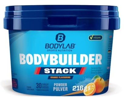 Bodylab24 Bodybuilder Stack Powder Orange 216g, ein Vitamin- und Mineralstoff-Supplement mit einem umfangreichen Mikronährstoff-Mix, speziell zusammengestellt für Sportler