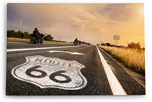 Paul Sinus Wandbilder Deko Kunstdruck 90x60cm Route 66 USA Straße Motorräder Bikes Sonnenschein