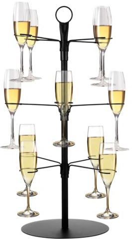 12-Holder Cocktail Tree Stand, 3-Tiered Metal Glass Display Rack For Wine, Champagne, And More