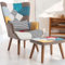 FurnitureR Bunte Patchwork Lehnstuhl mit Hocker, Gepolstert, Modernes Design, Platzsparende Möbel für Wohnzimmer und Büro