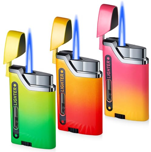 3 STK Sturmfeuerzeug Jetflamme, Sturmfeuerzeug Gas Nachfüllbar Feuerzeug Sturmfeuerzeugs mit Sichtbarem Fenster Winddicht Jet Feuerzeugs Gasfeuerzeug für Küche/Camping, Gradient(Ohne Gas)