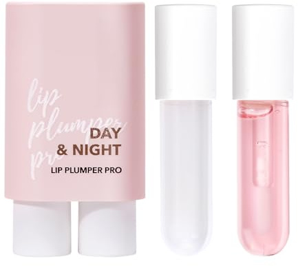 2 Stück Lippenfüller-Set, Lippen-Plumper, Tag & Nacht Nutzung, Feuchtigkeitsspendend, Lipgloss, Gegen Rissige Lippen, Volumen-Verstärker für Vollere Lippen, Lippenpflege