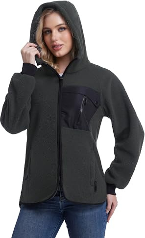 Mnking Giacca Pile Donna Invernale con Cappuccio Cerniera Felpa Sherpa Polar Hoodie Caldo Termica Lavoro Teddy Cappotto per Outdoor Running Trekking Sci