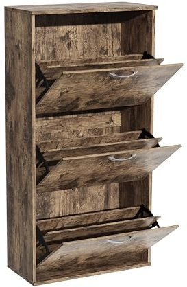 Garvishk Garvis Doppellagig Schuhschrank 3 Klappen – Hohe Kapazität (16 Paar) – Schmal 60x105x28 cm – MDF Rustic