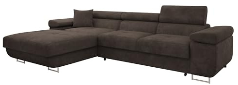 Mirjan24 Ecksofa Torezio Mini mit Bettkasten, Einstellbare Kopfstützen, Bequeme Polsterung, Eckcouch mit Schlaffunktion für Wohnzimmer L-Form Couch mit Bettfunktion (Lumo 40, Seite: Links)