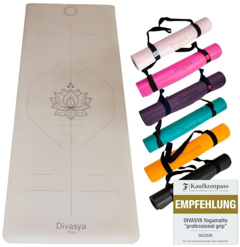 DIVASYA Premium Yogamatte rutschfest: Naturkautschuk rutschfest & japanische professional grip Oberfläche | 185x68x0,45cm | Tragegurt | 4,5mm dicke Yoga Matte rutschfest