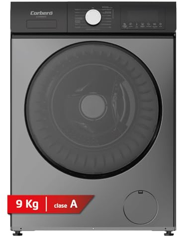 Corberó - Lavadora Premium 9 Kg | CLW9606DG | 1400 rpm | Motor Inverter | 16 programas | Función Vapor y Aclarado Extra | Inicio Diferido | Lavado Rápido 15 min | Clase A-20% | Look Inox Gris