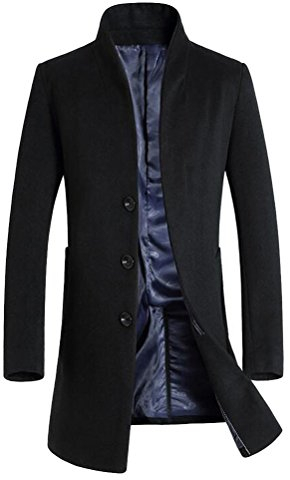 Vogstyle Men's Casual Slim Fit Woolen Coat Trenchcoats S Thin Black