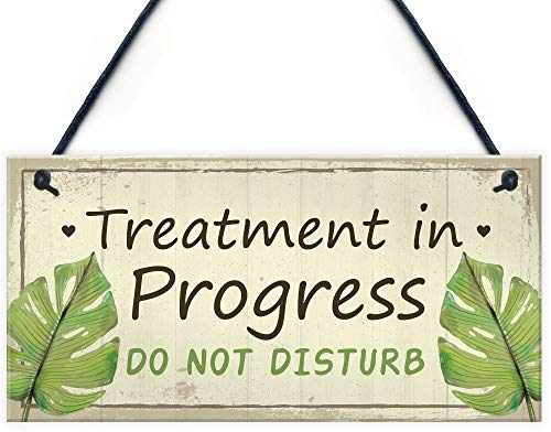 RED OCEAN TREATMENT IN PROGRESS Do Not Disturb Shabby Chic Hanging Door Sign Salon Spa Plaque