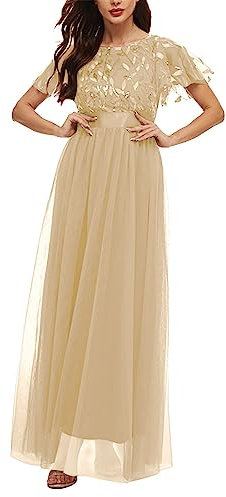 OverDose Soldes Robe Grande Taille Soirée Longue Paillete Femme Été, Chic Habillé pour Mariage Ceremonie Enceinte Femmes XL-5XL