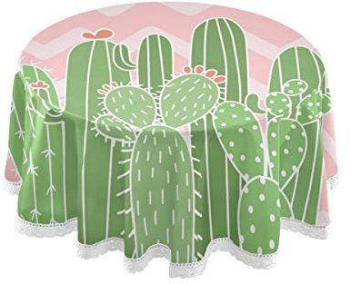 Mnsruu 60 Inch Round Cute Cactus Chevron Zig Zag Plant Tablecloth Table Cloth Cover Decorative Lace Macrame for Buffet Table, Party, Holiday Dinner
