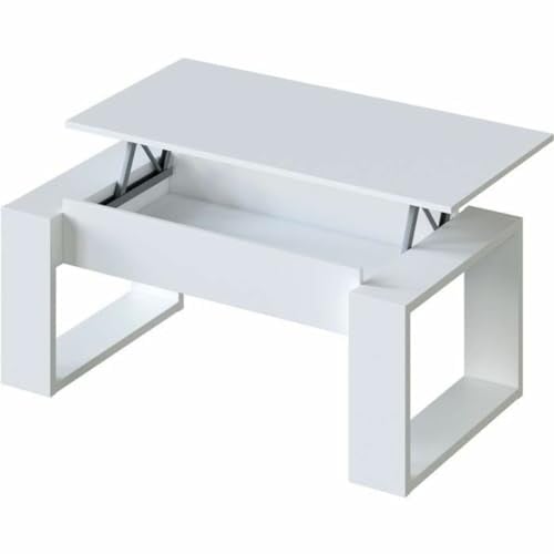 Mesa de Centro Elevable, Mesita de Salon, Comedor, Modelo Nova, Acabado en Blanco Artik, Medidas: 105 cm (Largo) x 55 cm (Ancho) x 45-54 cm (Alto)
