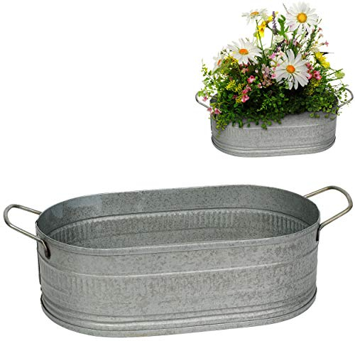 alles-meine.de GmbH 2 Stück Blumentöpfe/Pflanzkübel/Pflanzschale - Metall - metallic grau/anthrazit - OVAL - frostsicher - 28 cm - MITTEL groß - mit Henkel - Eimer/Deko..