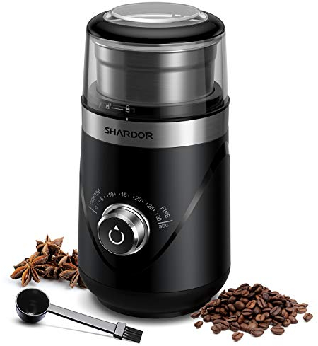 SHARDOR Coffee Grinder Electric with Adjustable Precision Setting, Removable Stainless Steel Cup, 25000rpm Powerful Grinder for Dried Spice, Pepper, Grain, Coffee Bean, Nuts