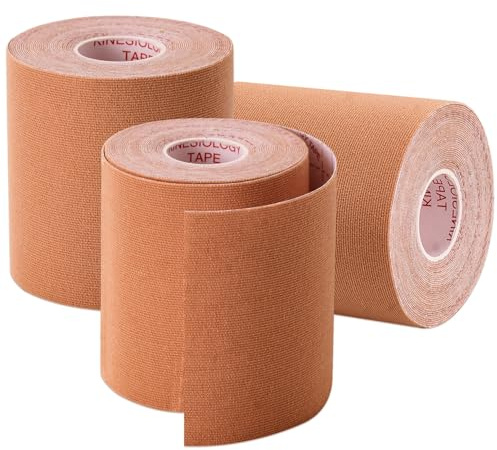 Gstream 3 Pack Kinesiology Tape, wasserfestes Muskelunterstützungs-Klebeband für Pain Relief, Latex, Free Cotton Elastic Athletic Tape für Joints, Knie, Knöchel, Schultern, Handgelenk, Hellbraun, 7,6
