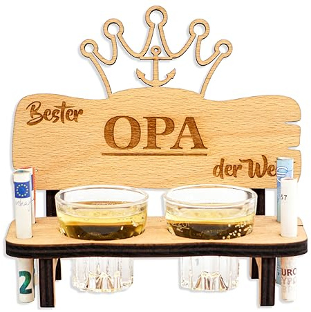 DARO Design Schnapsbank mit Schnapsglas Deko Anker und Herz Geschenk - Bester Opa der Welt