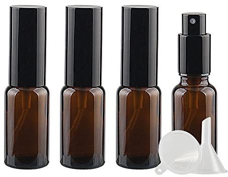 ZEOABSY 4 Pcs 20ml Empty Brown Glass with Fine Mist Spray Bottles Travel Portable Small Refillable Amber Sprayer Bottles with Black Pump Head for Cosmetic Perfume Containers, with 1x Funnel