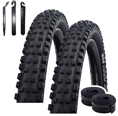 2 x Schwalbe Magic Mary Performance Addix Fahrrad Reifen Schwarz 62-622 (29 x 2.40) + 2 Schwalbe SV19 Schläuche inkl. Reifenheber