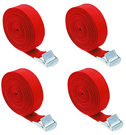4 Pack Tensioning Belts, 3M x 25mm Heavy Duty Lashing Straps Tensioning Belts with Adjustable Cam Buckle, for Car Luggage and Garden Tent Bundled Fixed(4 x Red)