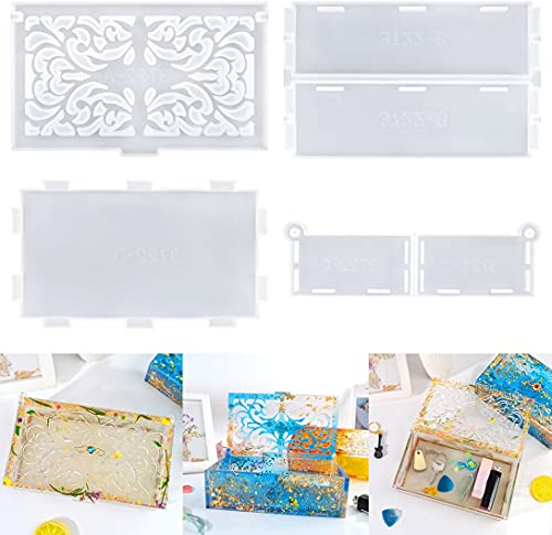 Koonafy 4Pcs Resin Silikonform Schachtel mit Deckel Silikonform Epoxidharz Box Schmuck Harz Form für DIY Fertigkeit Herstellung Schmuckbox Aufbewahrungsbox Stifthalter